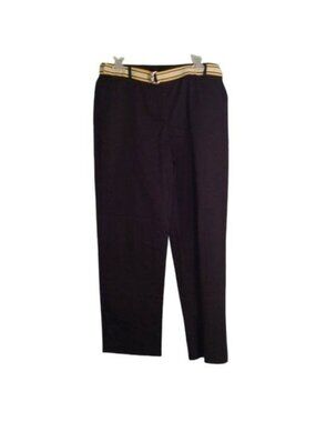 Liz Golf Audra Black Pants Yellow Striped Belt Size 10 Contour Sleek Fit NEW